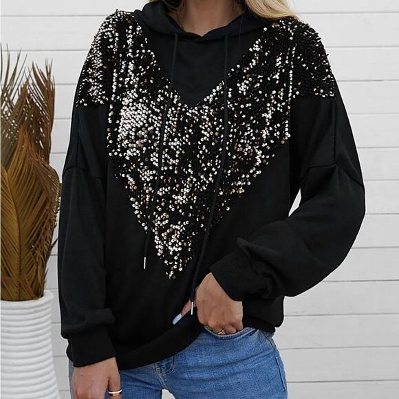 3/$30💥Bronze Sequin Chevron Hoodie sz M - Picture 14 of 14